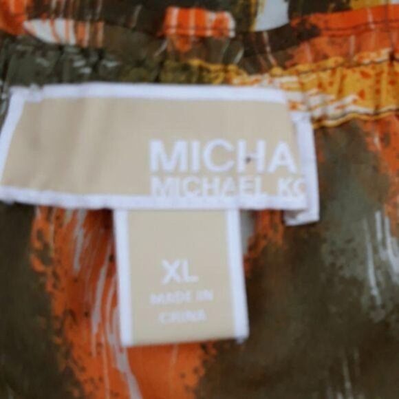 Michael Kors Warm 70's Multi Color Jewel Neck Short Flutter Sleeve Blouse Sz XL - Picture 3 of 12